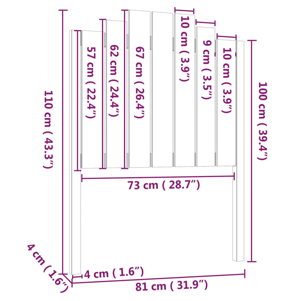 Sengegavl svart 81x4x110 cm heltre furu