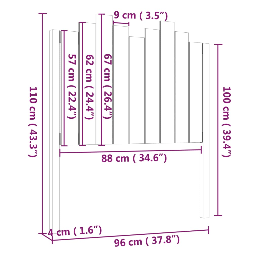 Sengegavl svart 96x4x110 cm heltre furu