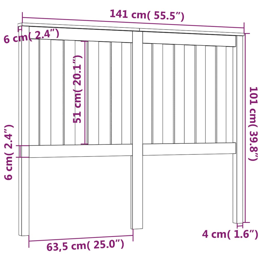 Sengegavl 141x6x101 cm heltre furu