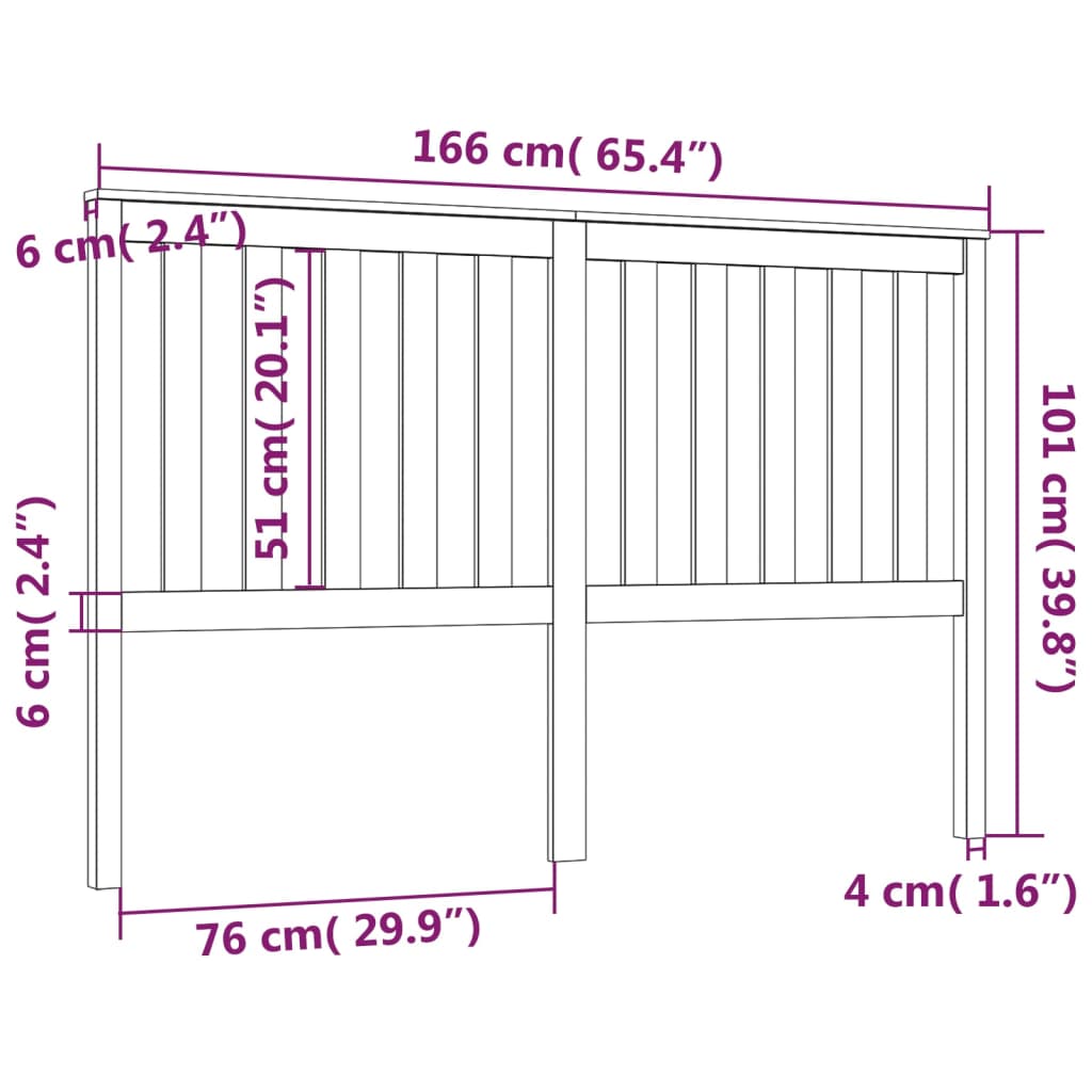 Sengegavl svart 166x6x101 cm heltre furu