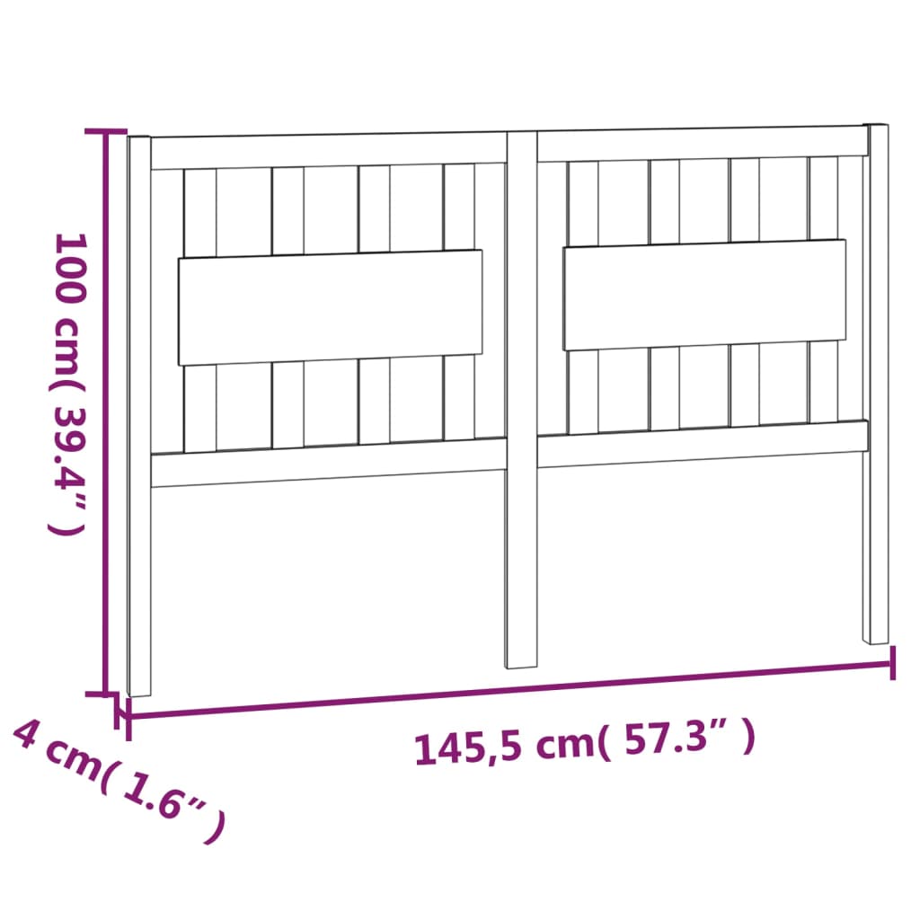 Sengegavl svart 145,5x4x100 cm heltre furu