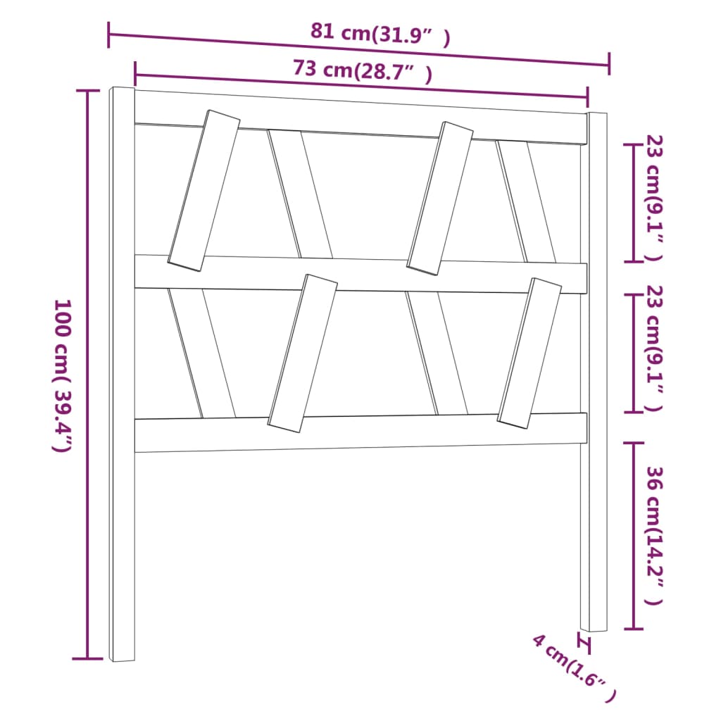 Sengegavl svart 81x4x100 cm heltre furu