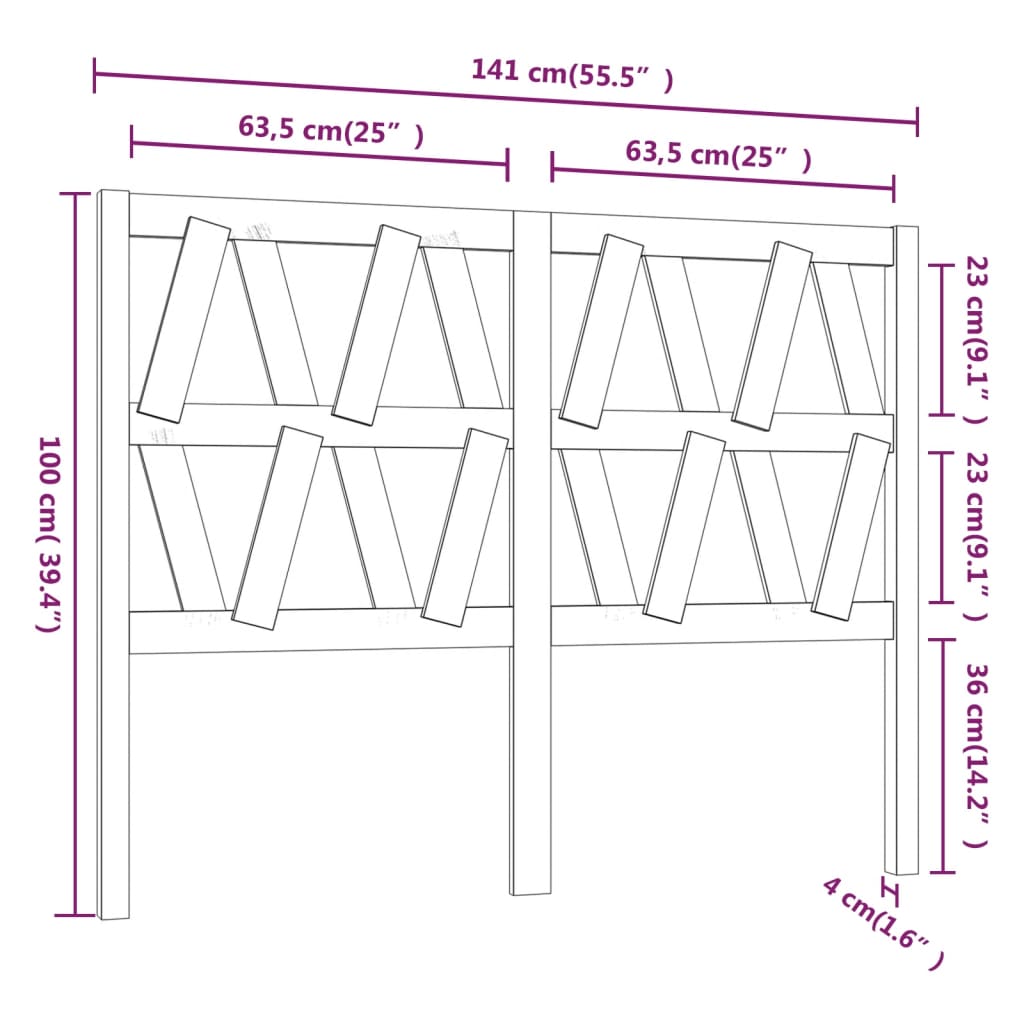 Sengegavl 141x4x100 cm heltre furu