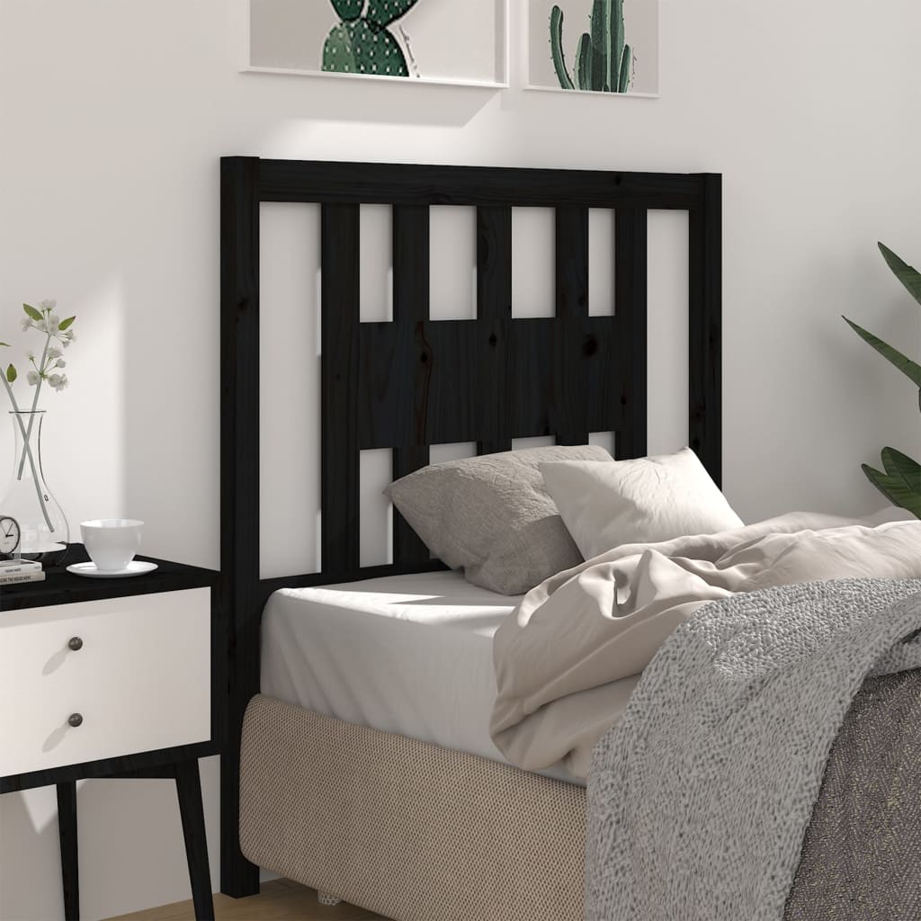Sengegavl svart 81x4x100 cm heltre furu