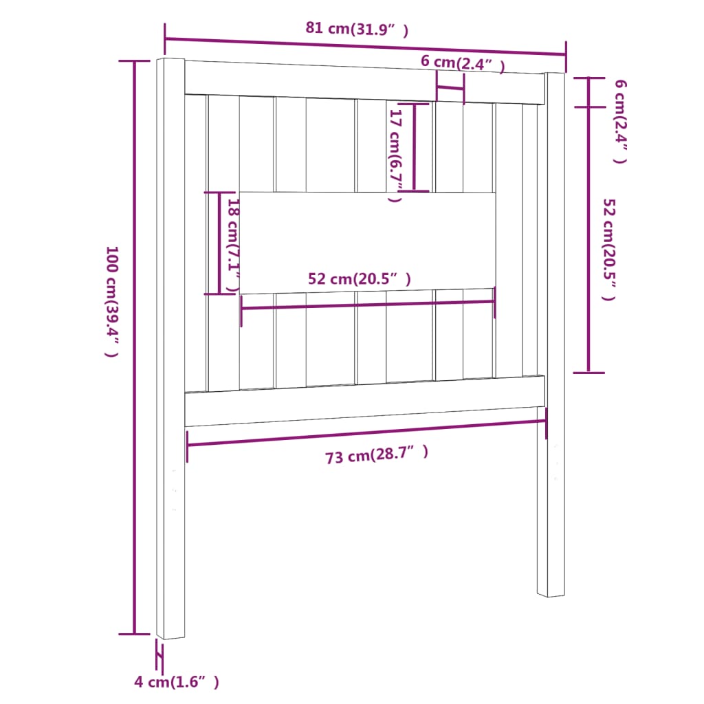 Sengegavl svart 81x4x100 cm heltre furu