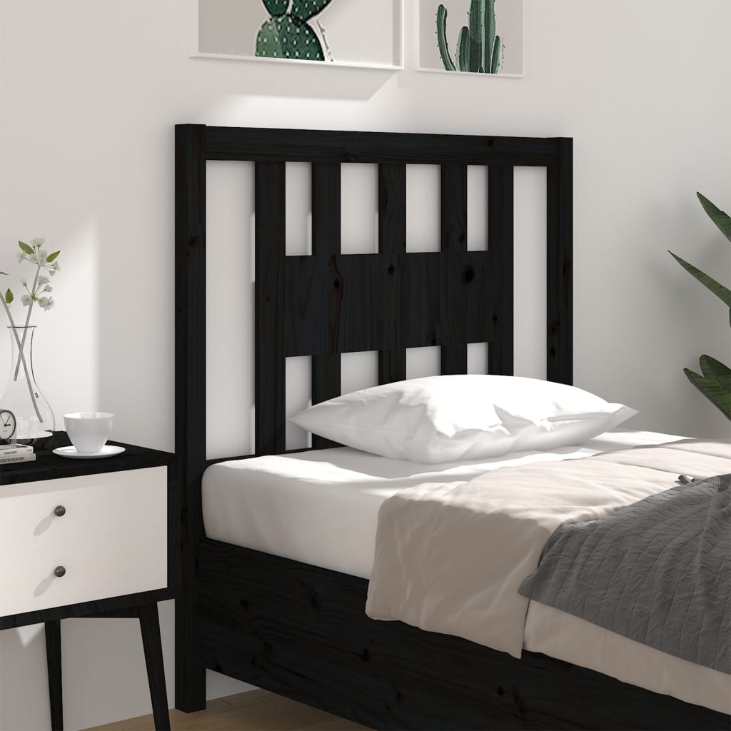 Sengegavl svart 81x4x100 cm heltre furu