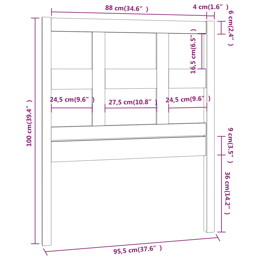 Sengegavl svart 95,5x4x100 cm heltre furu