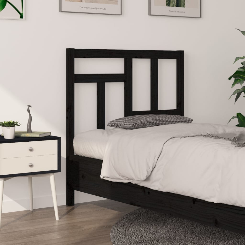 Sengegavl svart 95,5x4x100 cm heltre furu