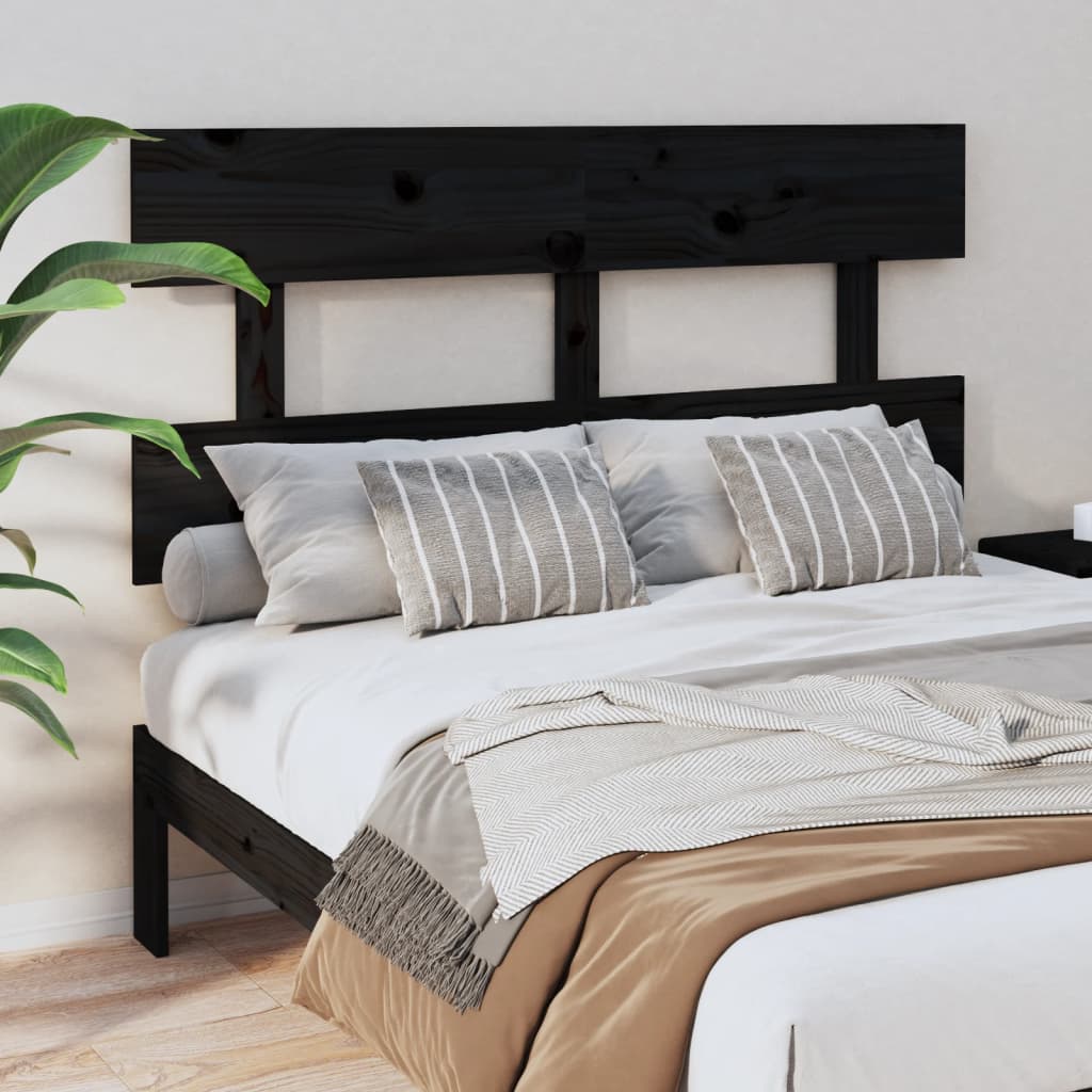 Sengegavl svart 124x3x81 cm heltre furu