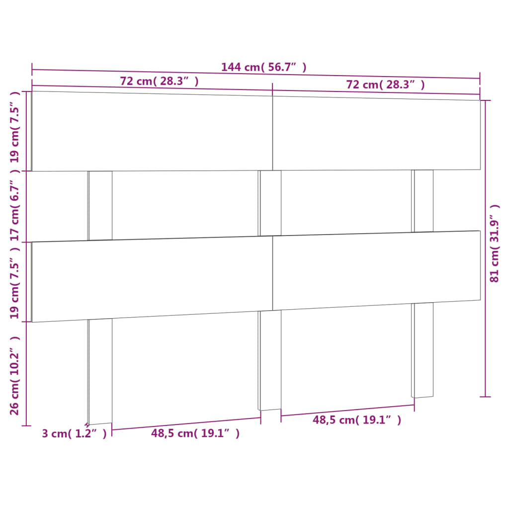 Sengegavl svart 144x3x81 cm heltre furu