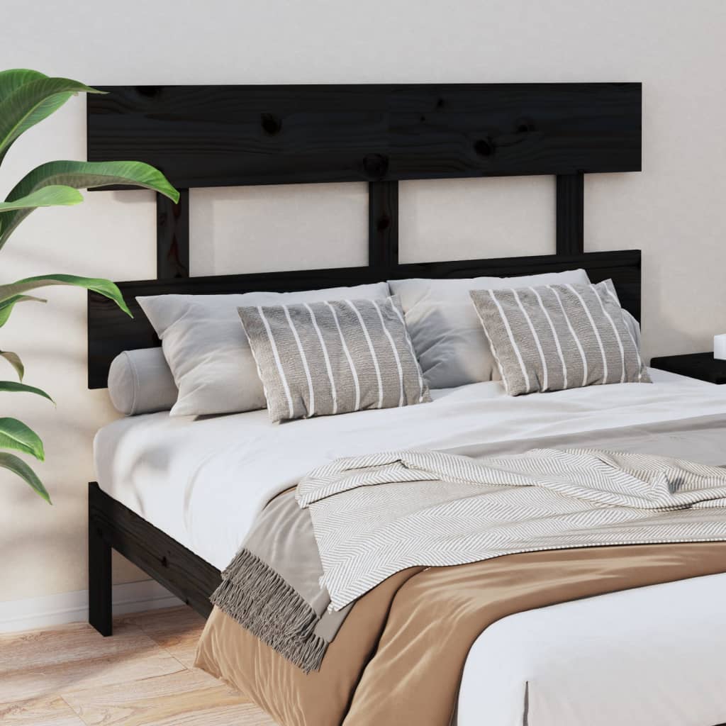 Sengegavl svart 144x3x81 cm heltre furu
