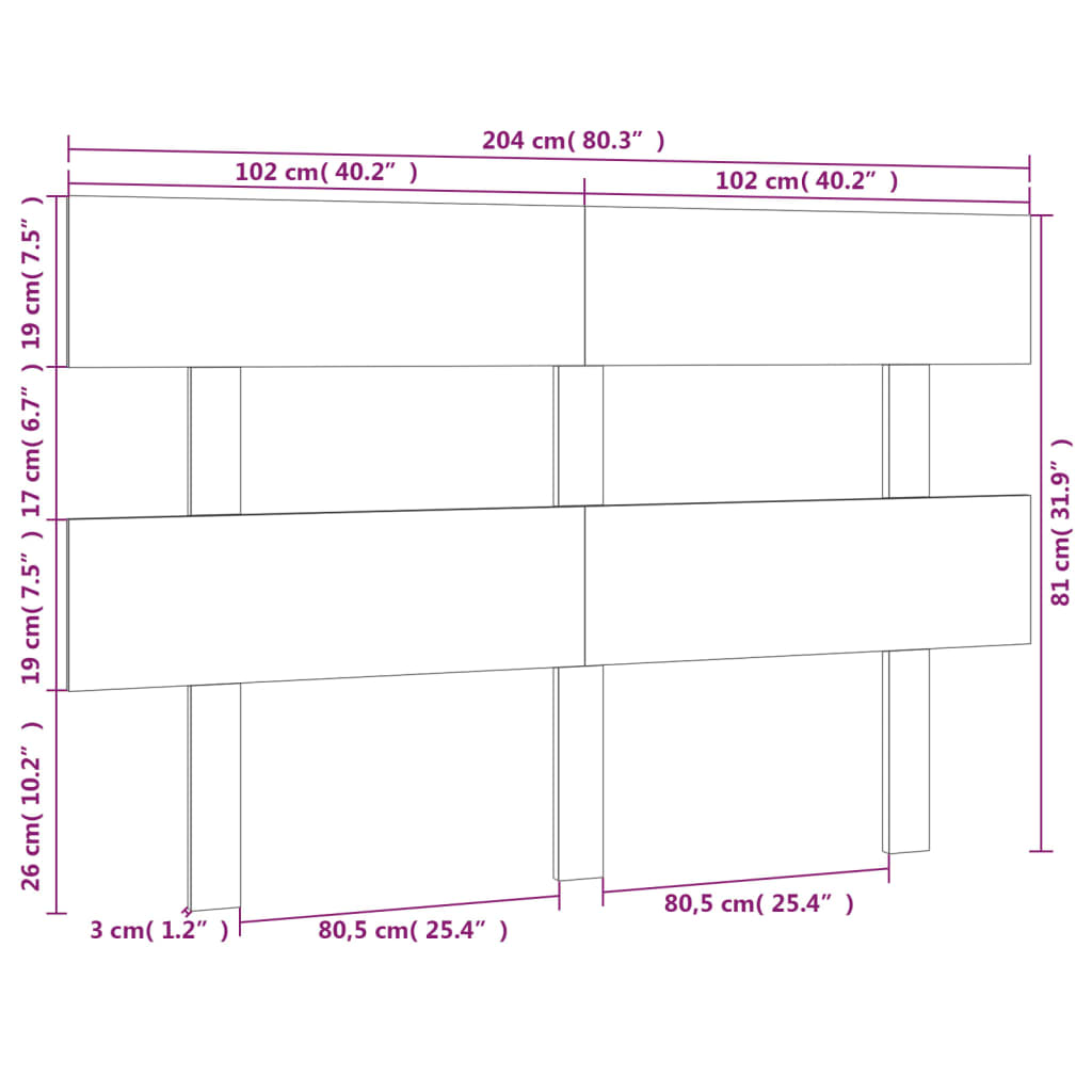 Sengegavl svart 204x3x81 cm heltre furu
