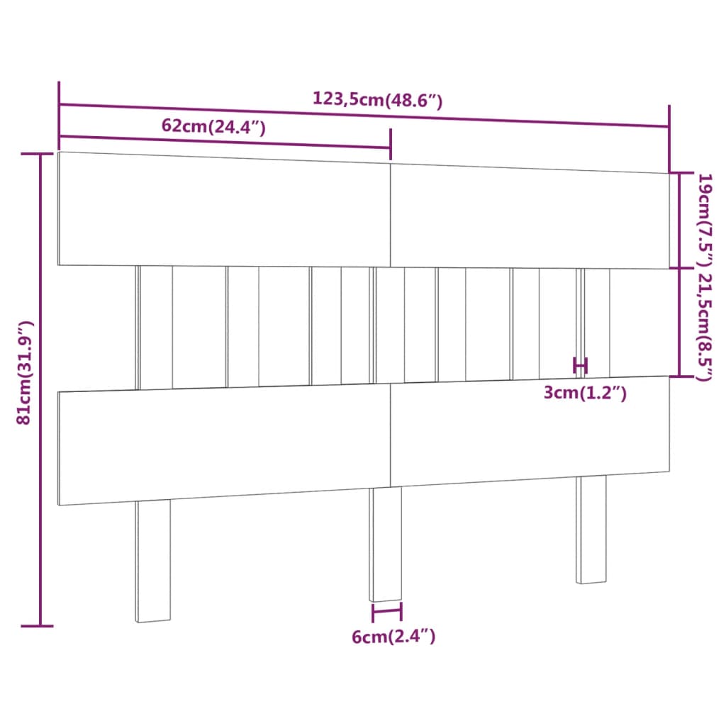 Sengegavl svart 123,5x3x81 cm heltre furu