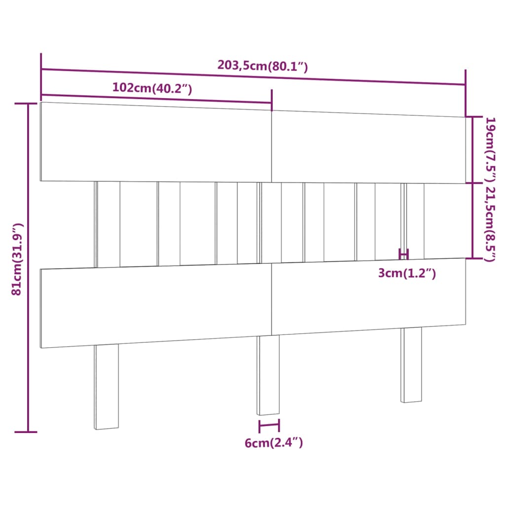 Sengegavl hvit 203,5x3x81 cm heltre furu