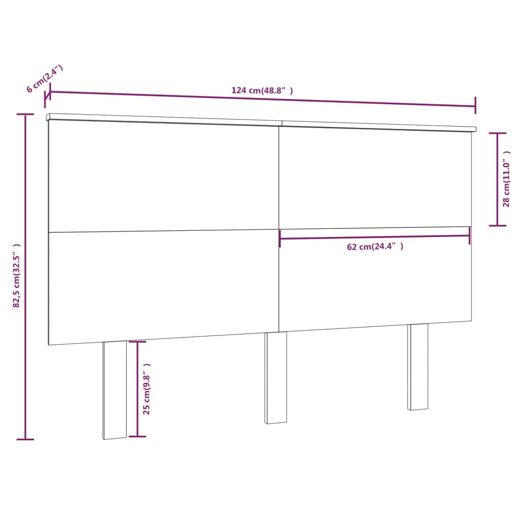 Sengegavl hvit 124x6x82,5 cm heltre furu