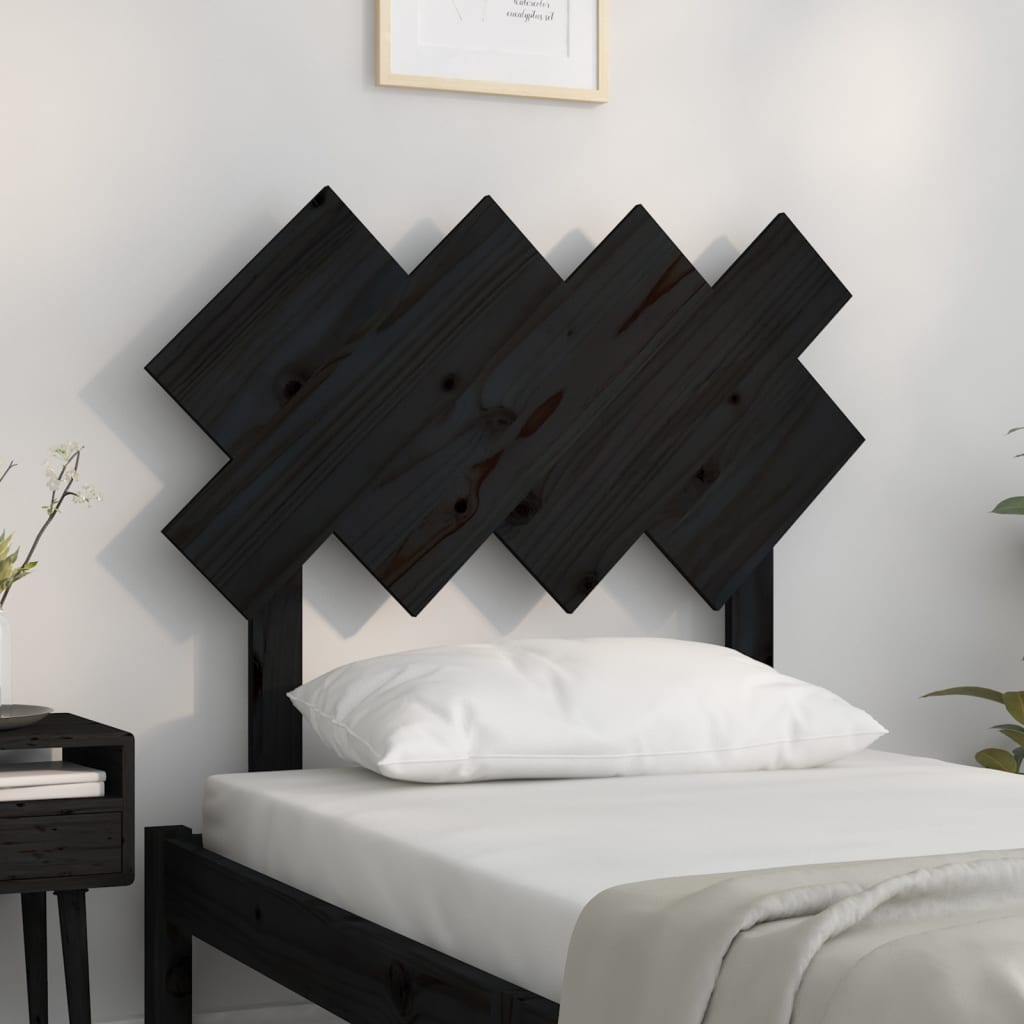 Sengegavl svart 92x3x81 cm heltre furu