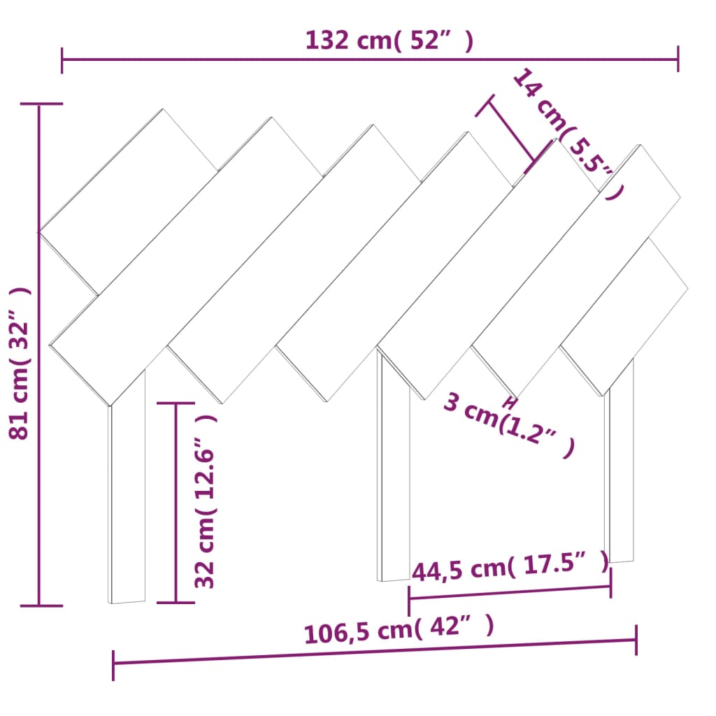Sengegavl hvit 132x3x81 cm heltre furu