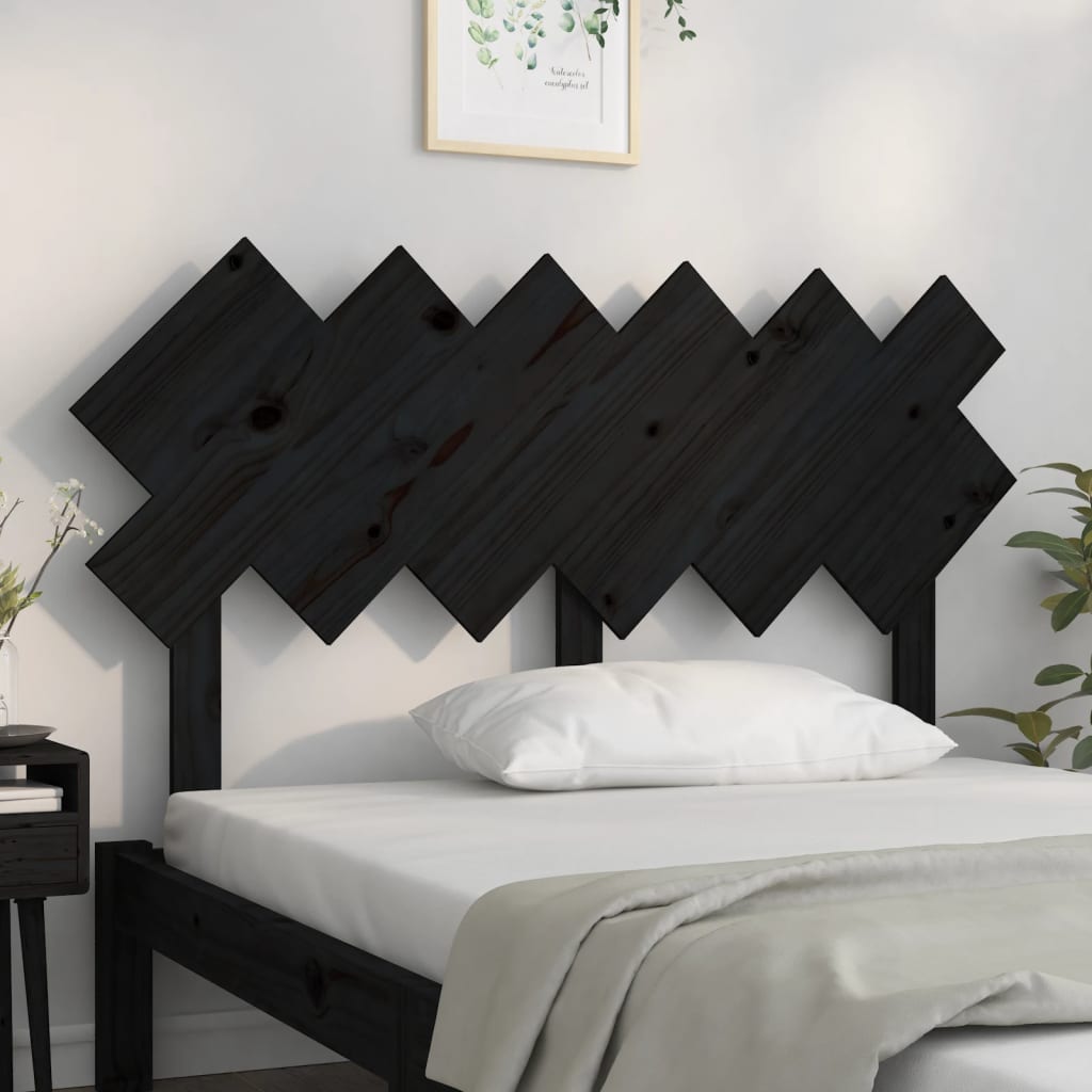 Sengegavl svart 132x3x81 cm heltre furu