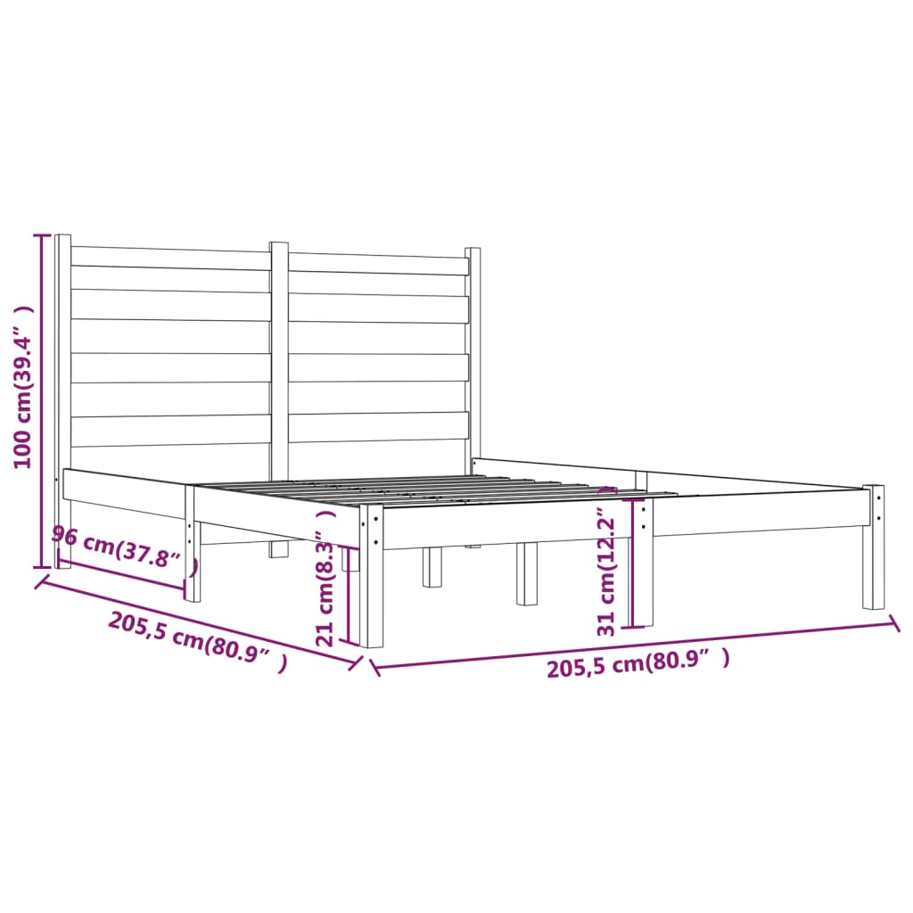 Sengeramme honningbrun heltre furu 200x200 cm