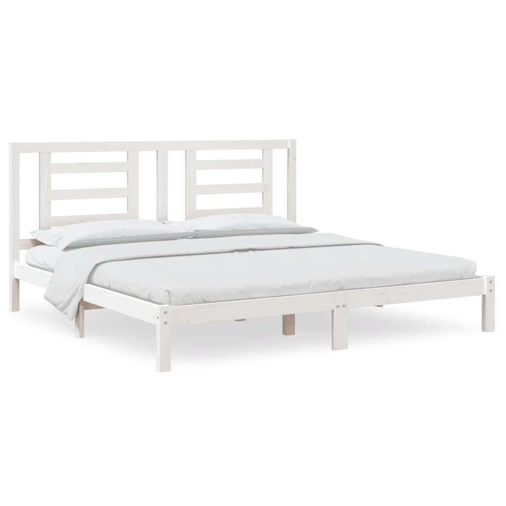 Sengeramme med madrass hvit 200x200 cm heltre furu