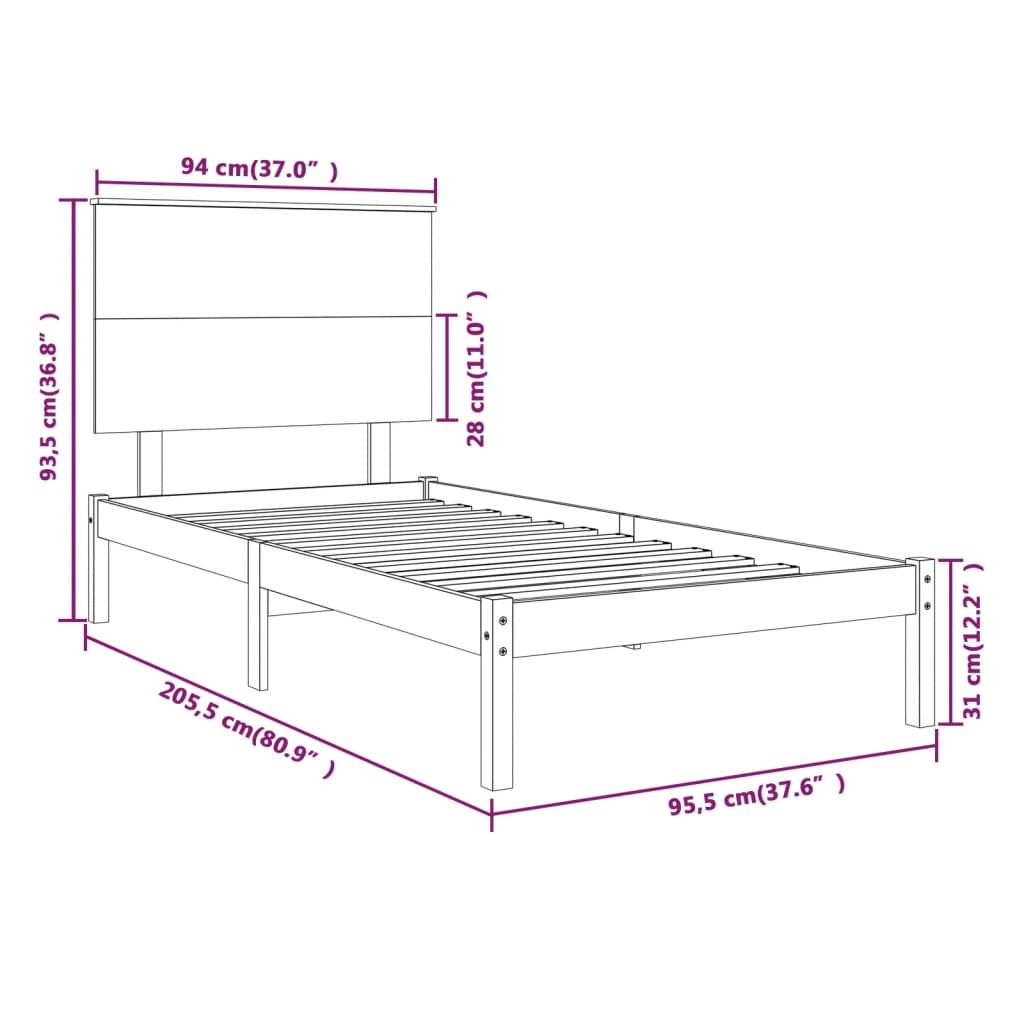 Sengeramme uten madrass hvit 90x200 cm heltre furu