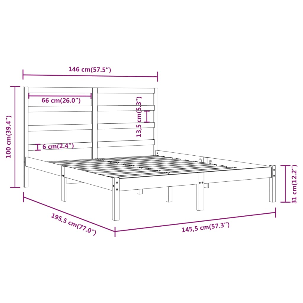 Sengeramme svart heltre furu 140x190 cm