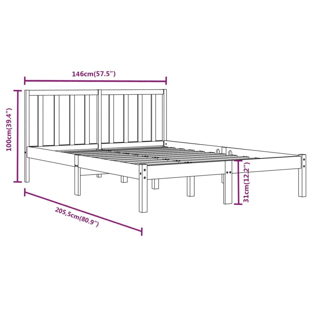 Sengeramme svart heltre furu 140x190 cm