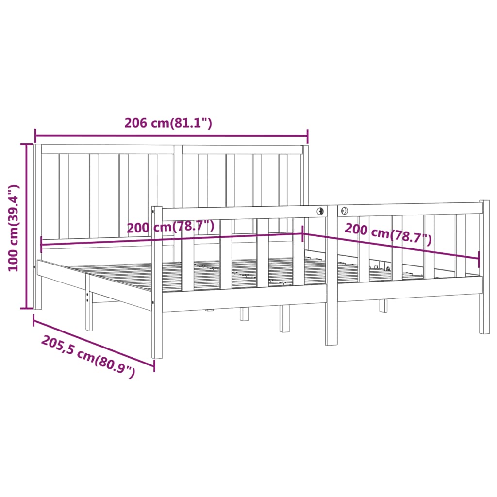 Sengeramme svart heltre 200x200 cm