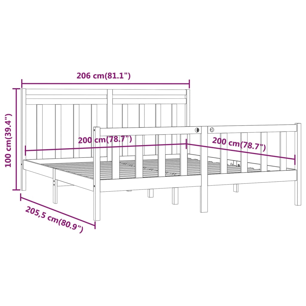 Sengeramme svart heltre furu 200x200 cm