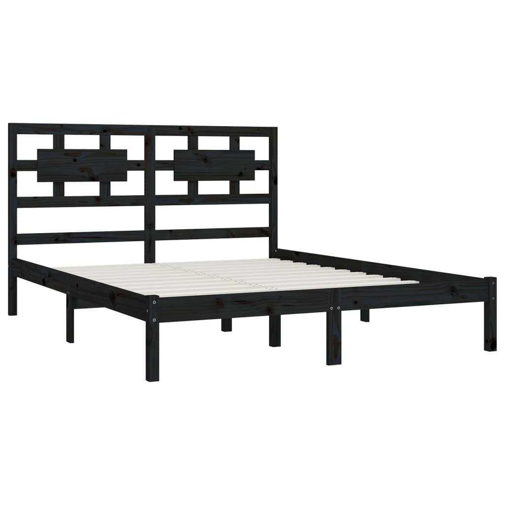 Sengeramme svart heltre furu 200x200 cm