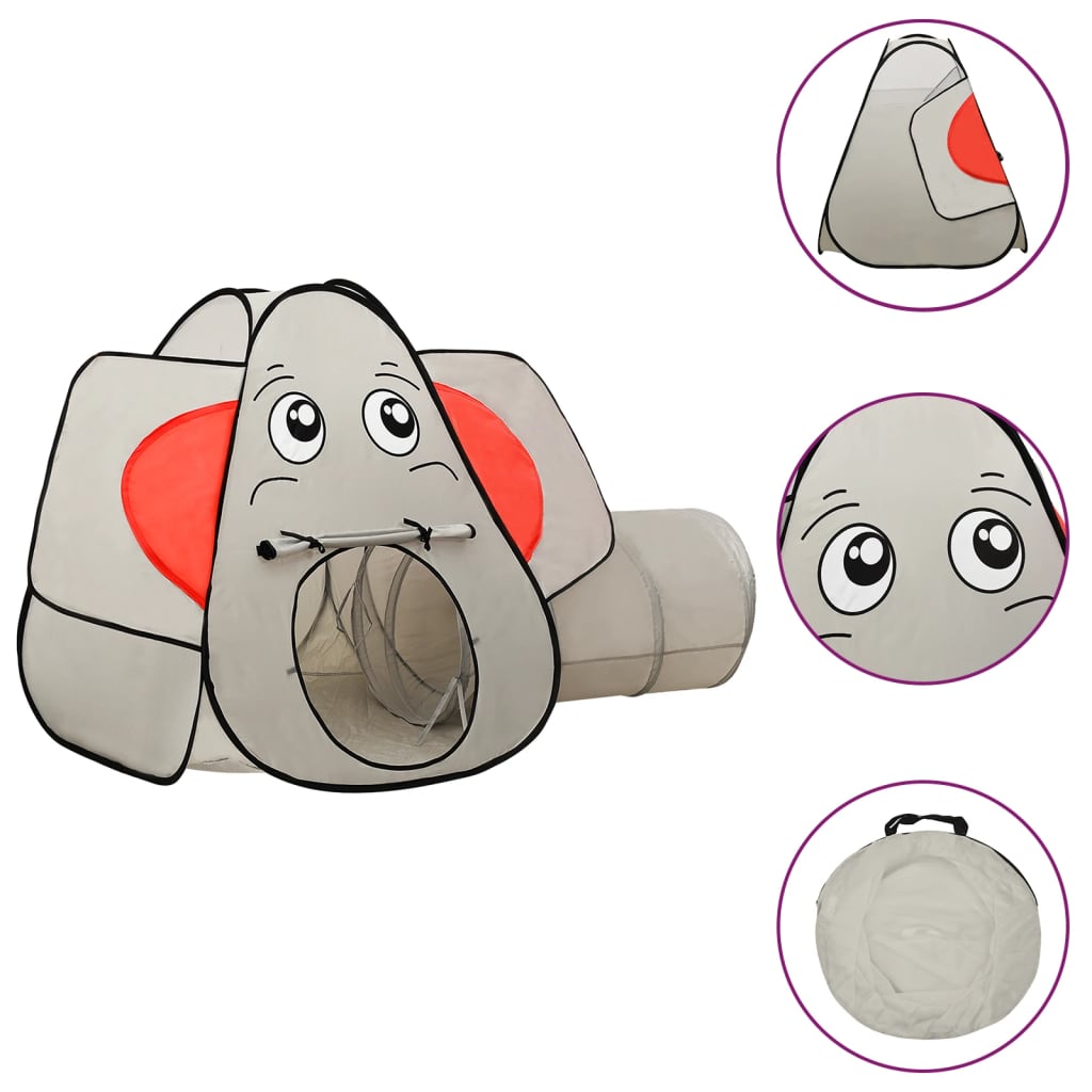 Leketelt for barn elefant med 250 baller grå 174x86x101 cm