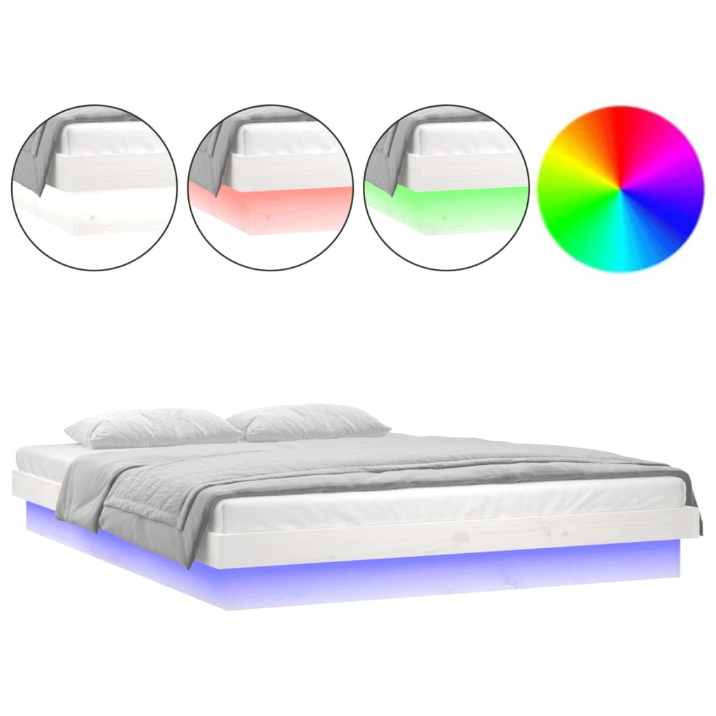 Sengeramme med LED hvit 140x190 cm heltre