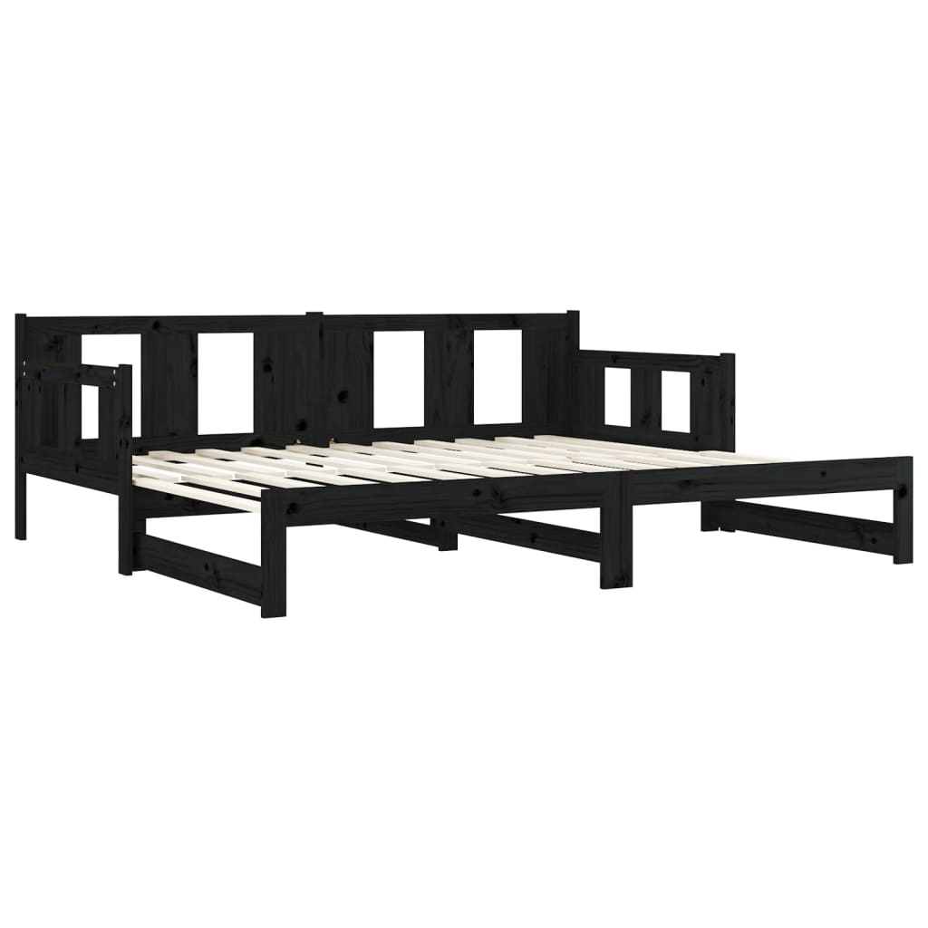 Uttrekkbar dagseng svart heltre furu 2x(80x200) cm