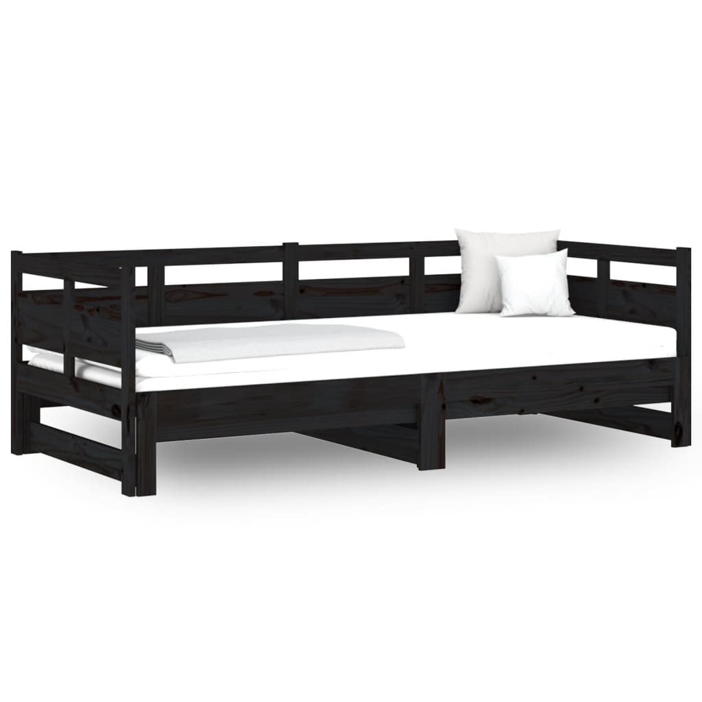 Uttrekkbar dagseng svart heltre furu 2x(90x190) cm
