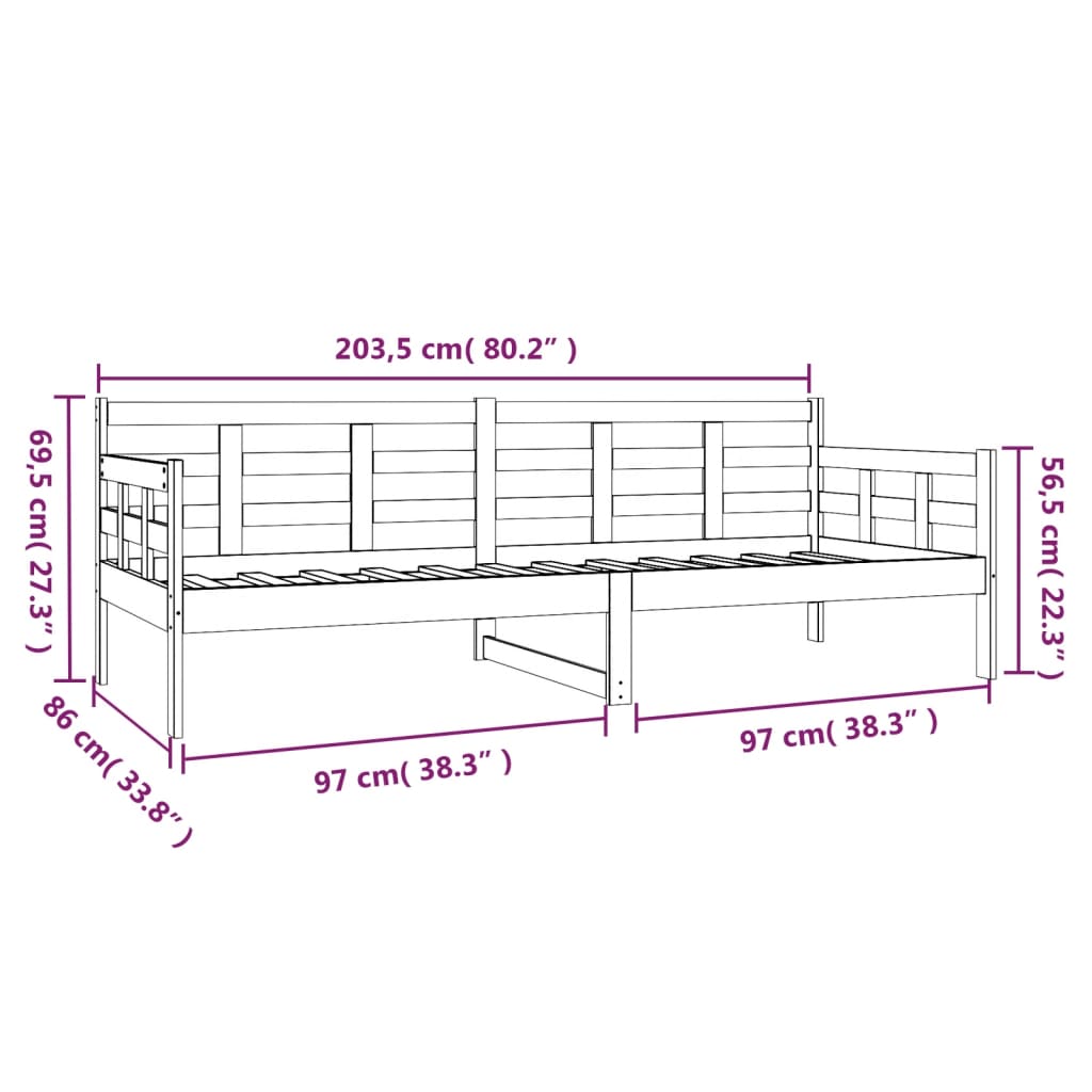 Dagseng svart heltre furu 80x200 cm