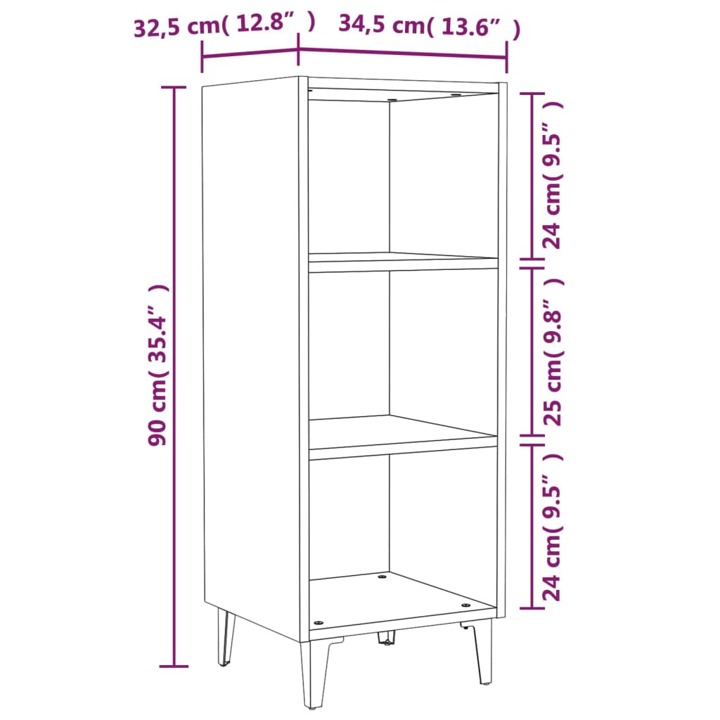 Skjenk høyglans hvit 34,5x32,5x90 cm konstruert tre