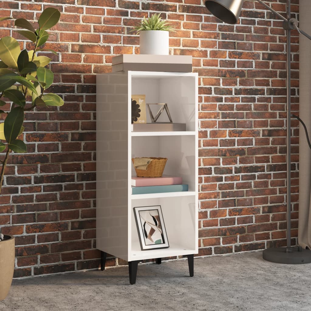 Skjenk høyglans hvit 34,5x32,5x90 cm konstruert tre
