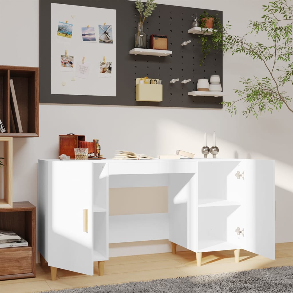 Skrivebord hvit 140x50x75 cm konstruert tre