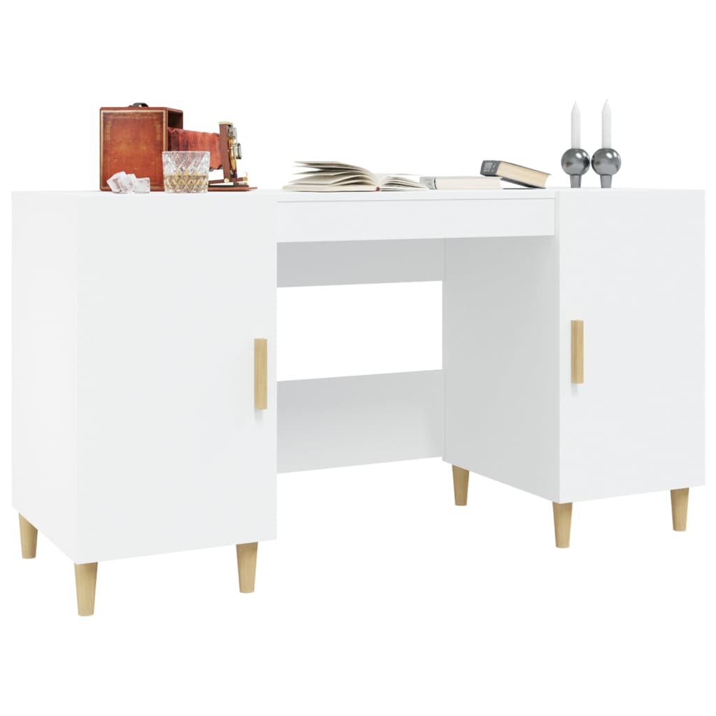 Skrivebord hvit 140x50x75 cm konstruert tre
