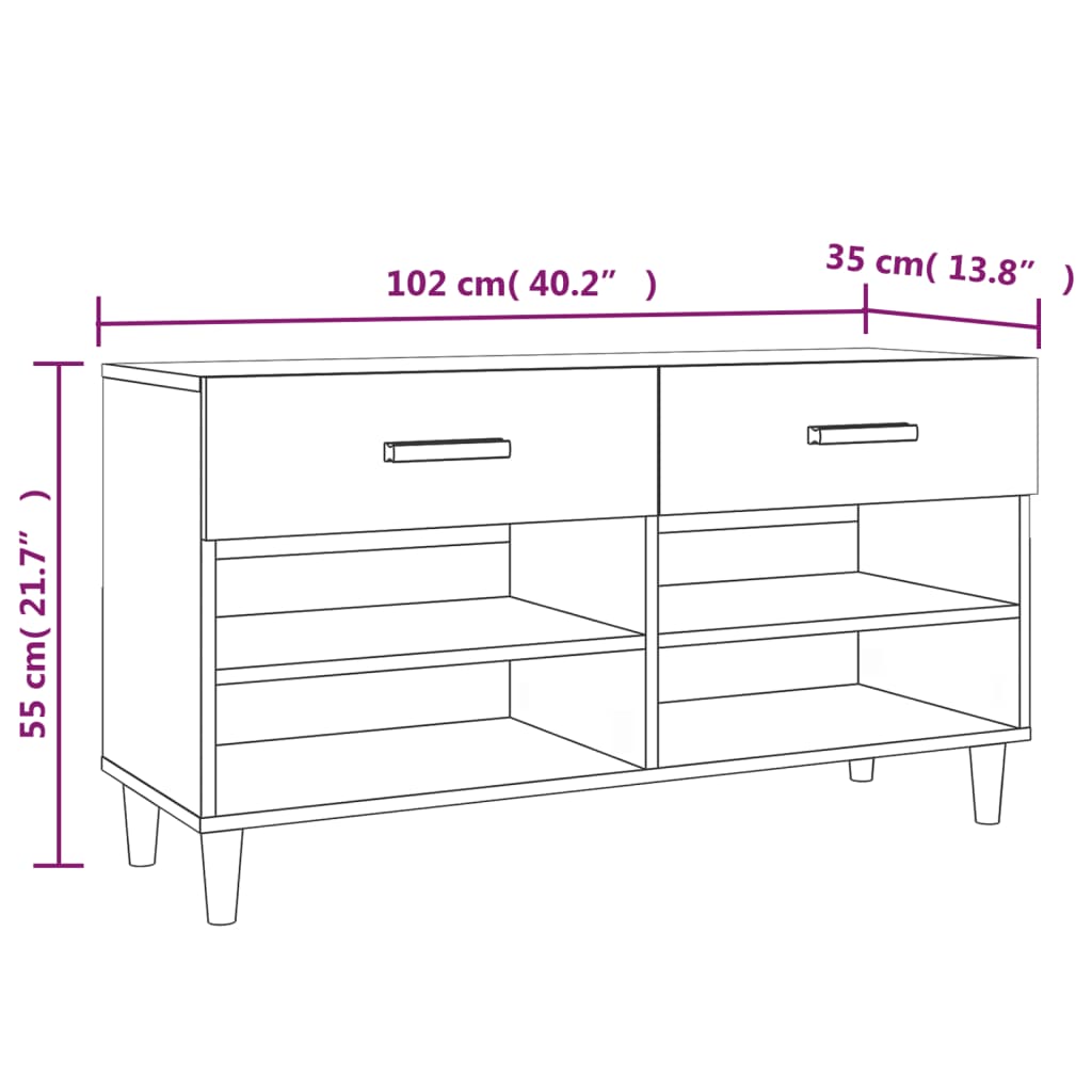 Skoskap betonggrå 102x35x55 cm konstruert tre