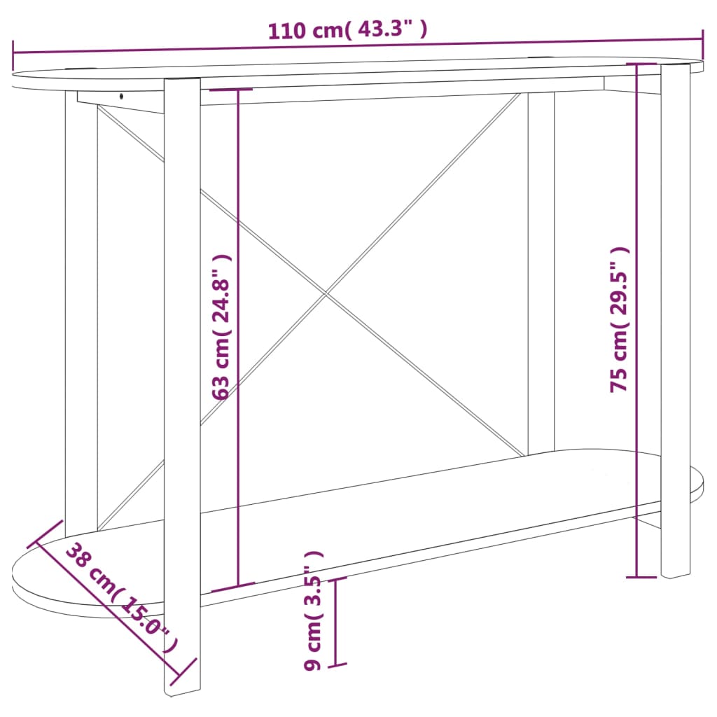 Konsollbord svart 110x38x75 cm konstruert tre