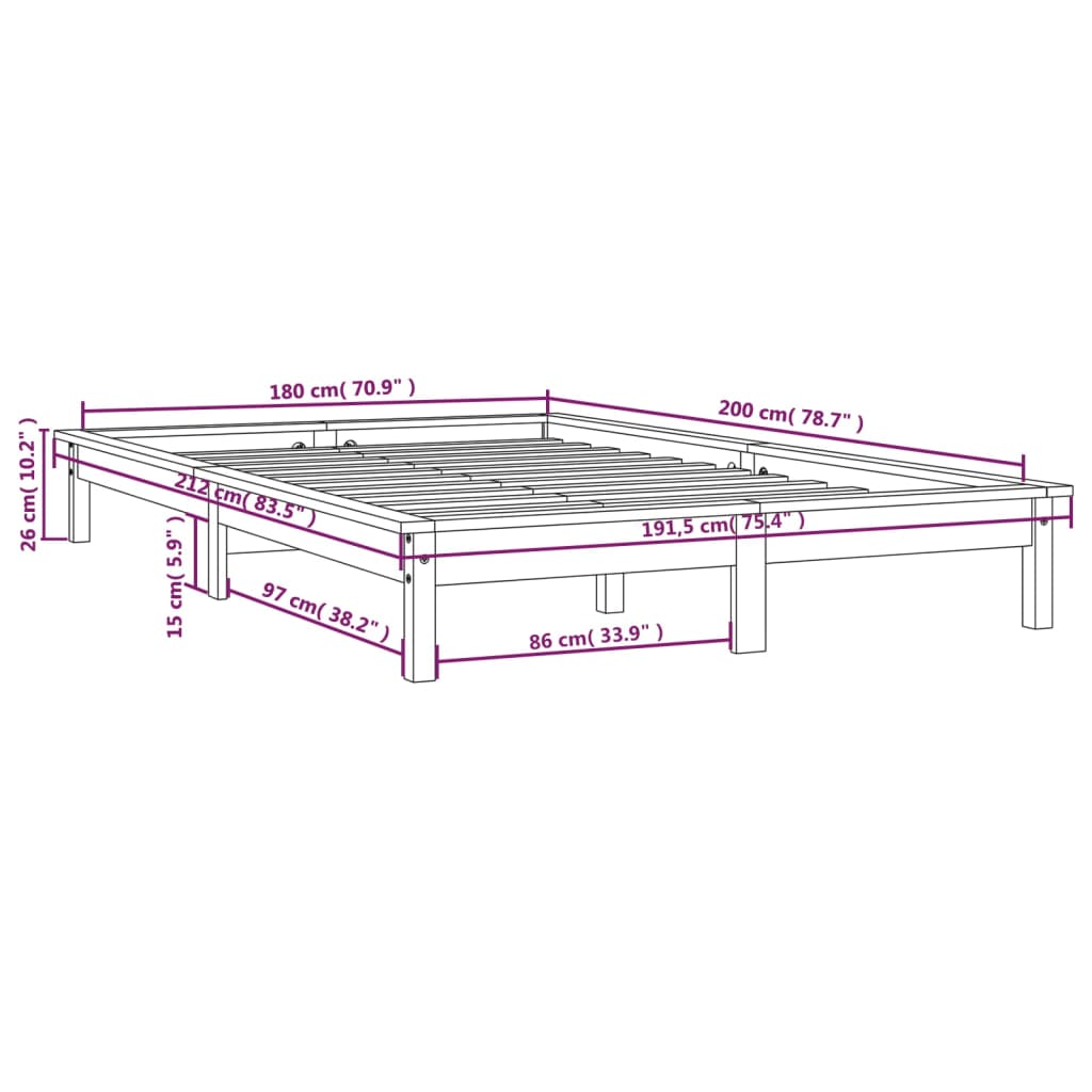 Sengeramme svart 180x200 cm heltre furu
