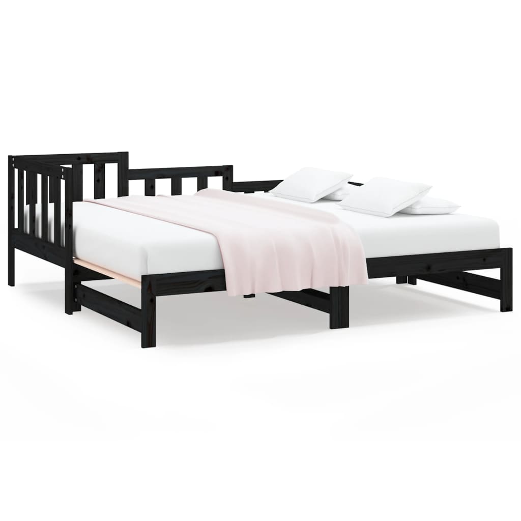 Uttrekkbar dagseng svart 2x(90x190) cm heltre furu