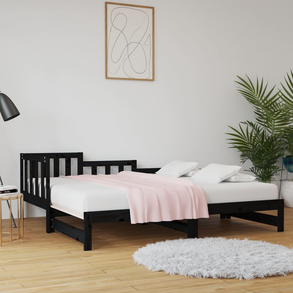 Uttrekkbar dagseng svart 2x(90x190) cm heltre furu
