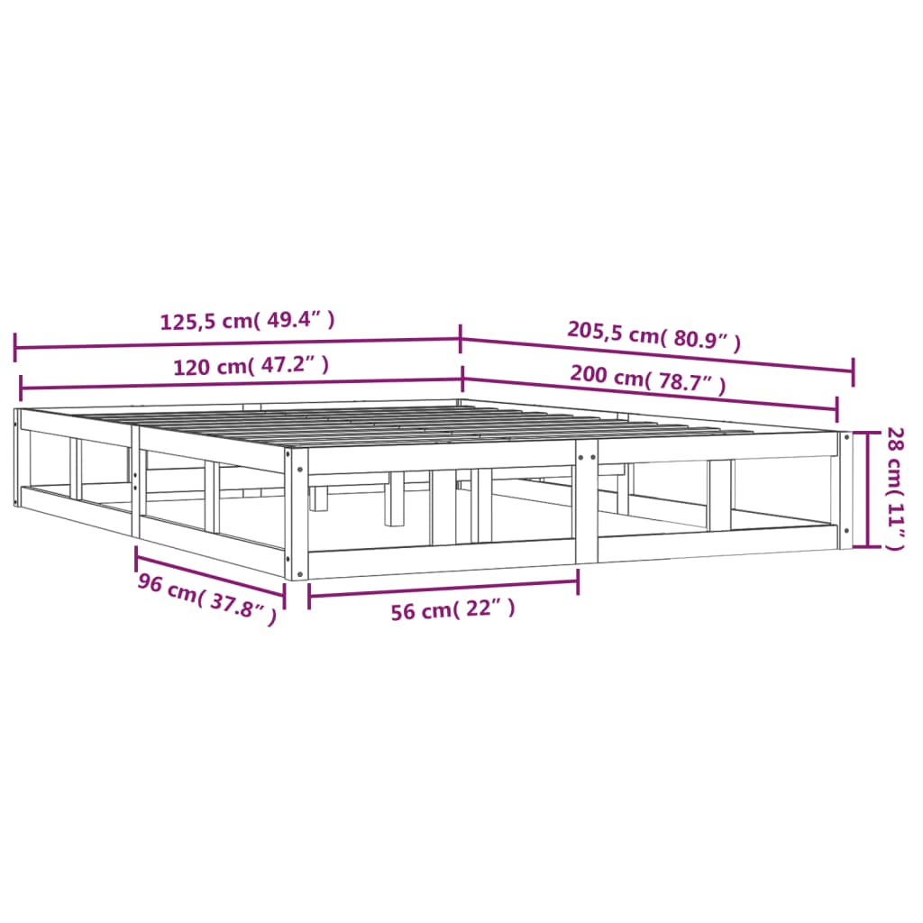 Sengeramme hvit 120x200 cm heltre