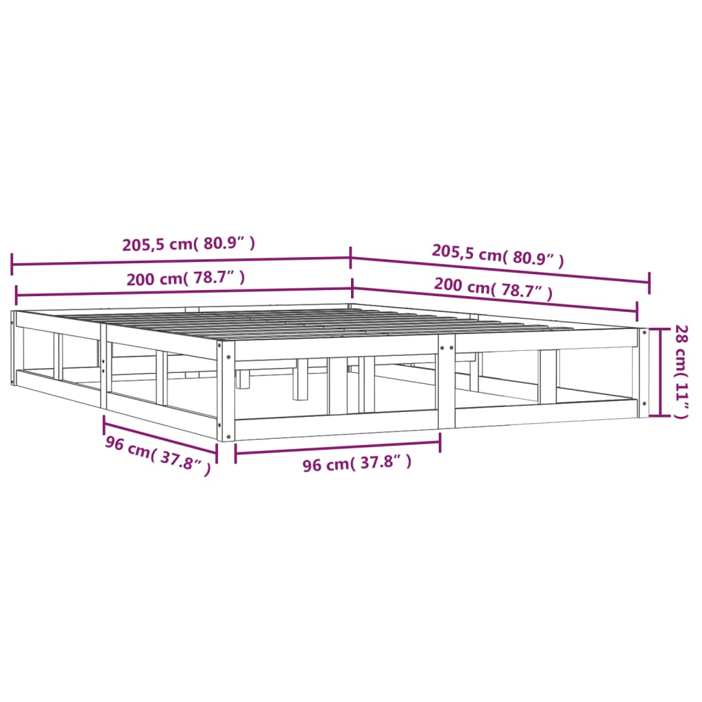 Sengeramme svart 200x200 cm heltre