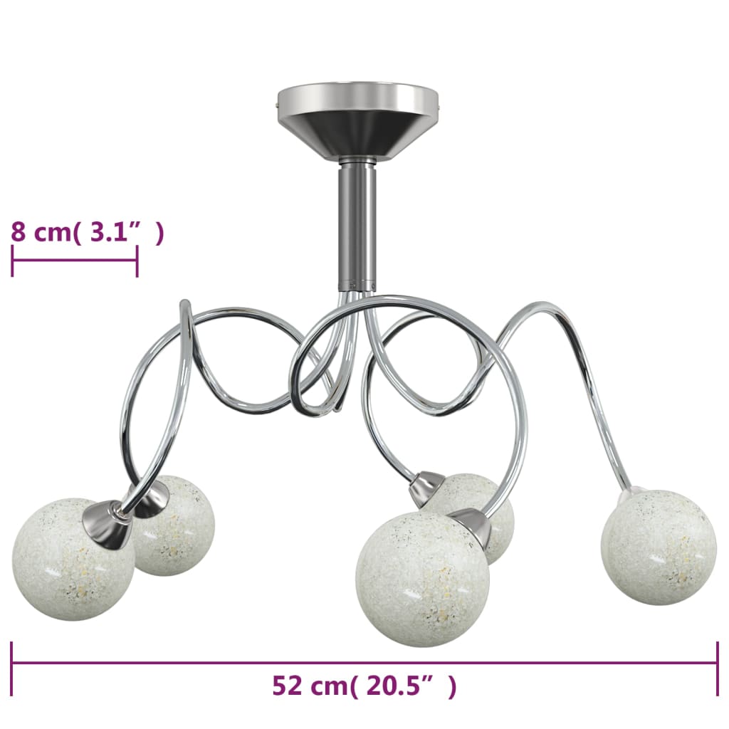 Taklampe med runde glasskjermer for 5 G9 LED-lys