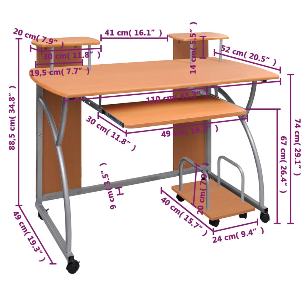 Databord brun 110x52x88,5 cm konstruert tre