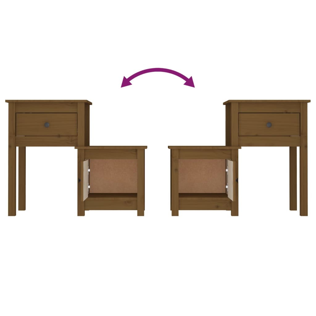 Nattbord 2 stk honningbrun 79,5x38x65,5 cm heltre furu