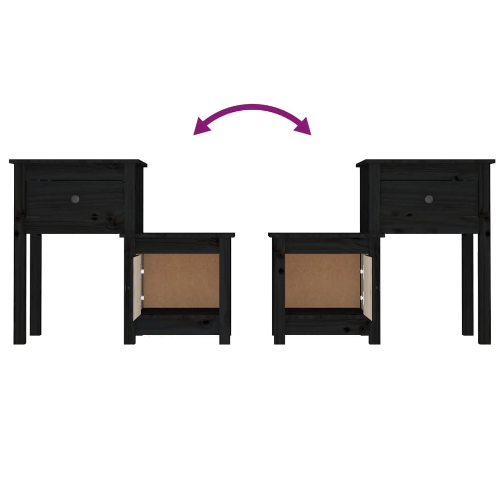Nattbord svart 2 stk 79,5x38x65,5 heltre furu